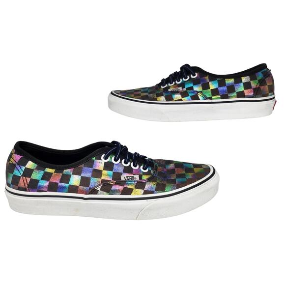Vans Shoes Womens 9 Black Rainbow Checkered Shiny Metallic Holographic Low Tops - Picture 1 of 12